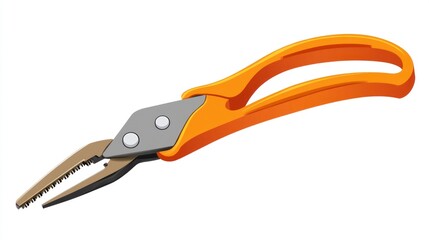 Fototapeta premium Orange-handled gardening shears. Detailed illustration of a pair of pruning shears with orange handles and a gray metal head. The blades are serrated