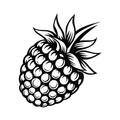 Monochrome Blackberry Classic Black and White Fruit with Leaves, Simple Design