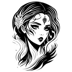 Mystical Enchantress Portrait in Monochrome Style