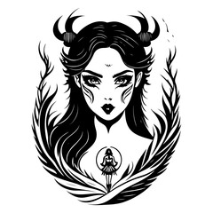 Mystic Beauty with Horns and Ornamental Frame