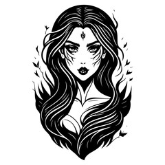 Monochrome Serpentine Enchantress Illustration