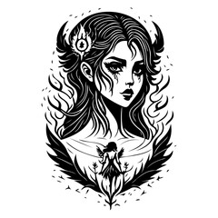 Enigmatic Black and White Graphic Fairy Artwork