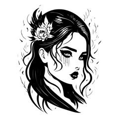 Monochrome Portrait of a Mysterious Woman with Rose