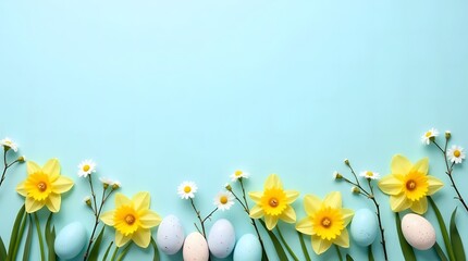 Easter Sunday spring background with yellow daffodils