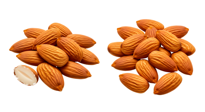 Arrangement of Almonds Split by a Vertical Line on White Backdrop