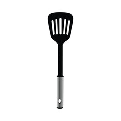 Plastic Spatula with brushed metal handle, kitchen utensils for cooking, vector illustration on white background.