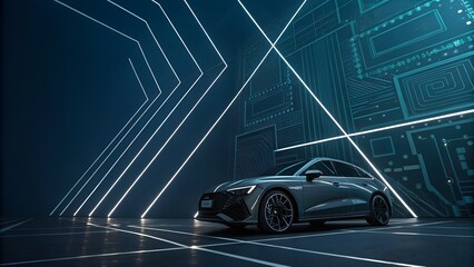 Futuristic geometric lines with dark technological background.