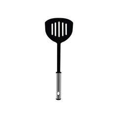 Plastic Spatula with brushed metal handle, kitchen utensils for cooking, vector illustration on white background.
