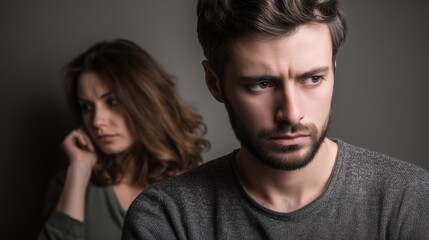 A young couple in a therapy session. Argument. A husband suspecting his wife in cheating. Divorce. Mistrust