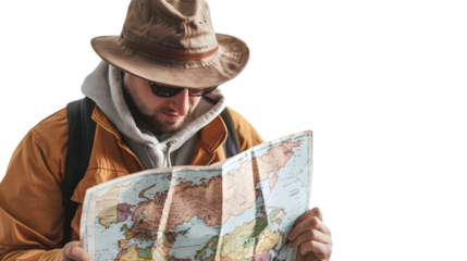 Professional Man Holding Compass, Checking Road Map and World Map