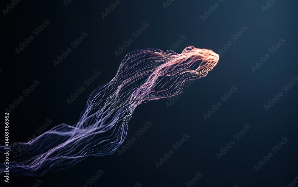 Poster abstract multicolored particle stream on dark background