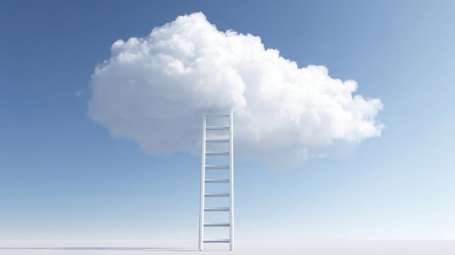 Conceptual ladder leading up to a cloud symbolizing growth, aspiration, and digital opportunities in business