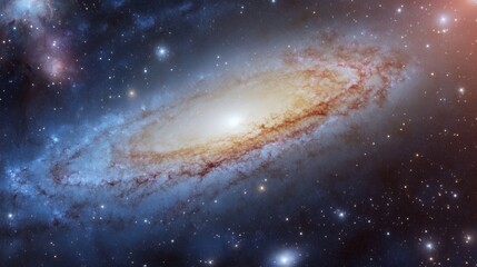 Fototapeta premium Colorful galaxy features bright center and spiraling arms, surrounded by countless stars in a vast cosmic landscape