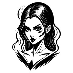 Enigmatic Goth Woman Portrait Black and White Art