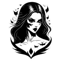 Elegant Undead Woman with Bats Silhouette vector