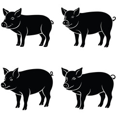 Vector pig silhouette. Pig silhouette icon isolated on white background.