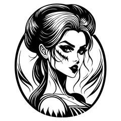 Intricate line-art, mysterious beauty portrait