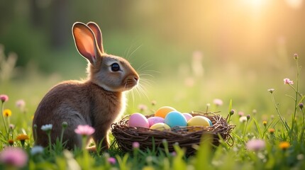 easter bunny with easter eggs