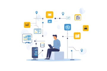Man Working with Connected Data Icons