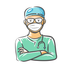 surgeon in scrubs icon, surgeon in scrubs vector illustration-simple illustration of surgeon in scrubs, perfect for surgeon in scrubs logos and icons