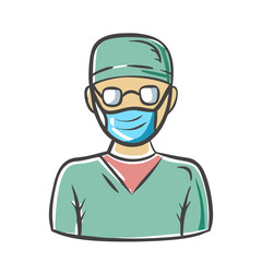 surgeon in scrubs icon, surgeon in scrubs vector illustration-simple illustration of surgeon in scrubs, perfect for surgeon in scrubs logos and icons