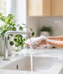 girl washing their hands under faucet
