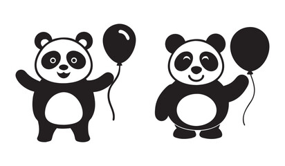 Naklejka premium Cute Panda with Balloon Vector Set – Fun Cartoon Bear Illustrations for Kids and Party Designs
