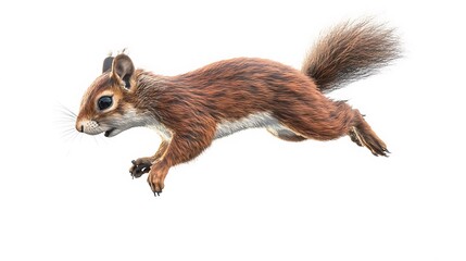 Red Squirrel in mid-air leap