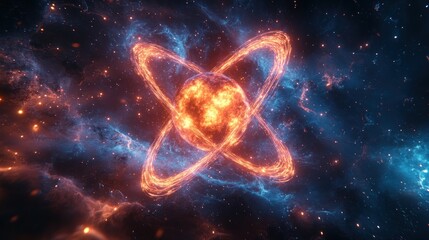 Obraz premium Fiery Celestial Dance: A cosmic ballet of burning energy and nebulous swirls in deep space.