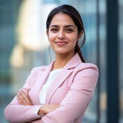 young indian business woman standing at office
