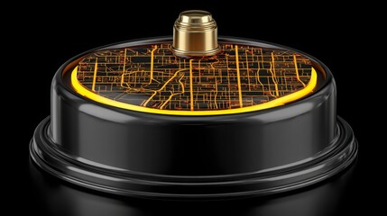 Bright yellow light source on a smooth black surface creating an eye-catching visual contrast and artistic appeal