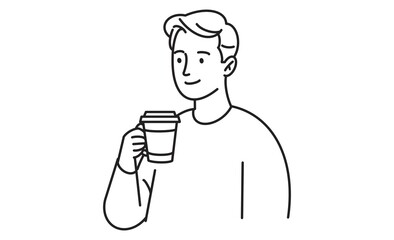 コーヒーを飲む男性のシンプルな線画イラスト