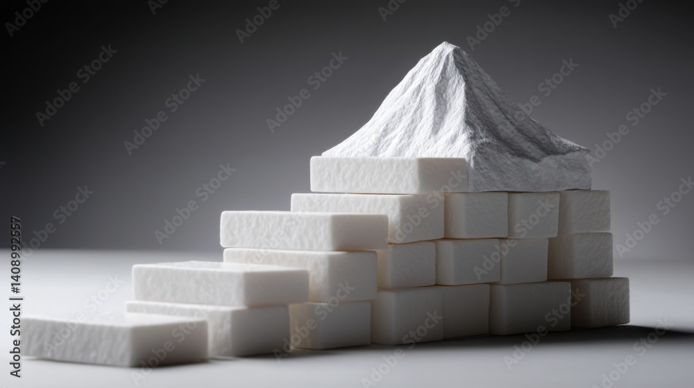 Poster an intriguing pile of white cubes stacked neatly on a surface creating a minimalistic and modern dec