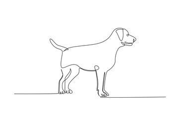 Cute dog in continuous one line drawing. Single line art illustration of cute puppy. Editable vector.