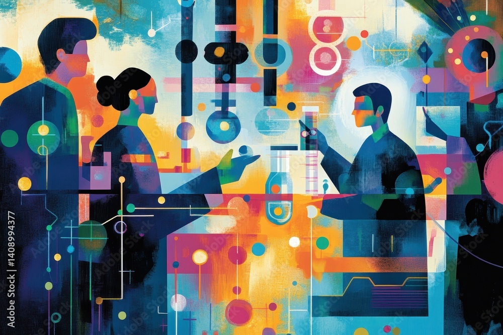 Poster collaboration of diverse scientists in data processing for innovative research breakthroughs, scient