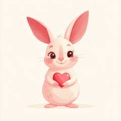 Fototapeta premium Cute cartoon bunny holding heart digital art whimsical soft colors front view love concept