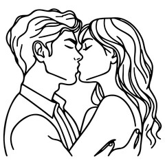 A Couple Kissing Line Illustration.