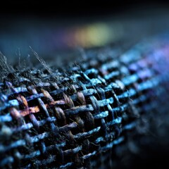 Fototapeta premium Detailed Close-Up of a Microscopic Textile Pattern Featuring Interwoven Spider Silk and Liquid Crystal, Creating a Holographic Web Design with High Detail Texture and Moody Atmosphere