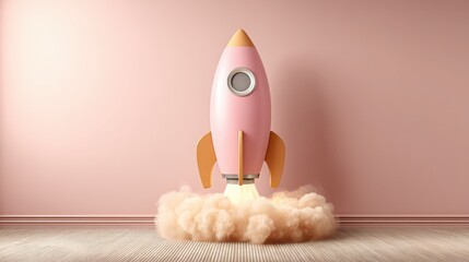 Startup rocket launching from ai circuit with dynamic energy and futuristic technology representing innovation growth