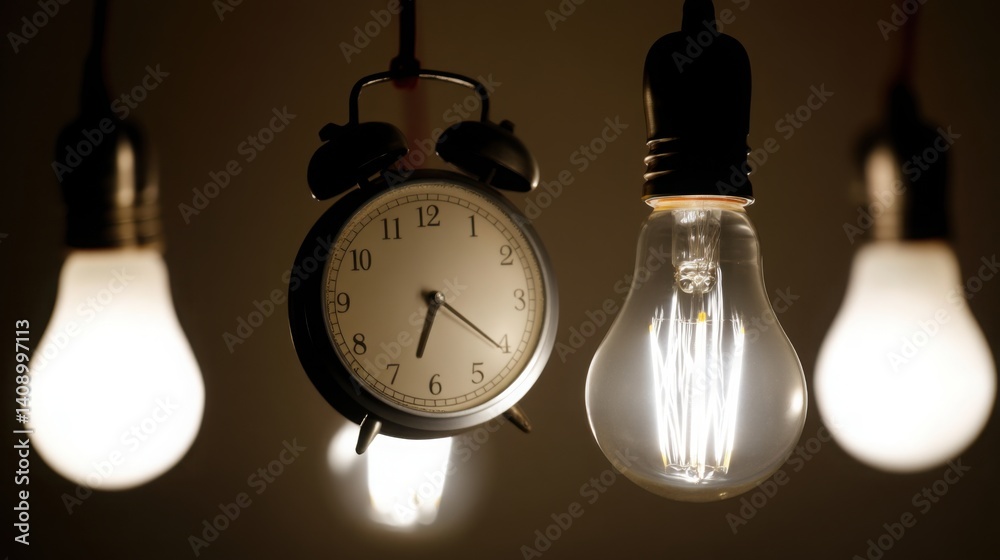 Poster sunlight illuminating floating timer concept for energy management representing time optimization in