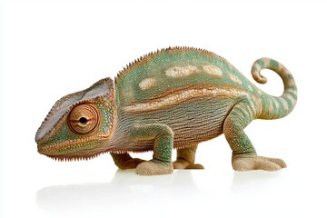 Chameleon on a white background with no shadows, isolated.