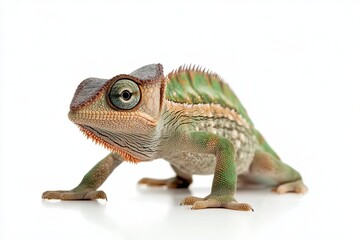 Fototapeta premium Chameleon on a white background with no shadows, isolated.