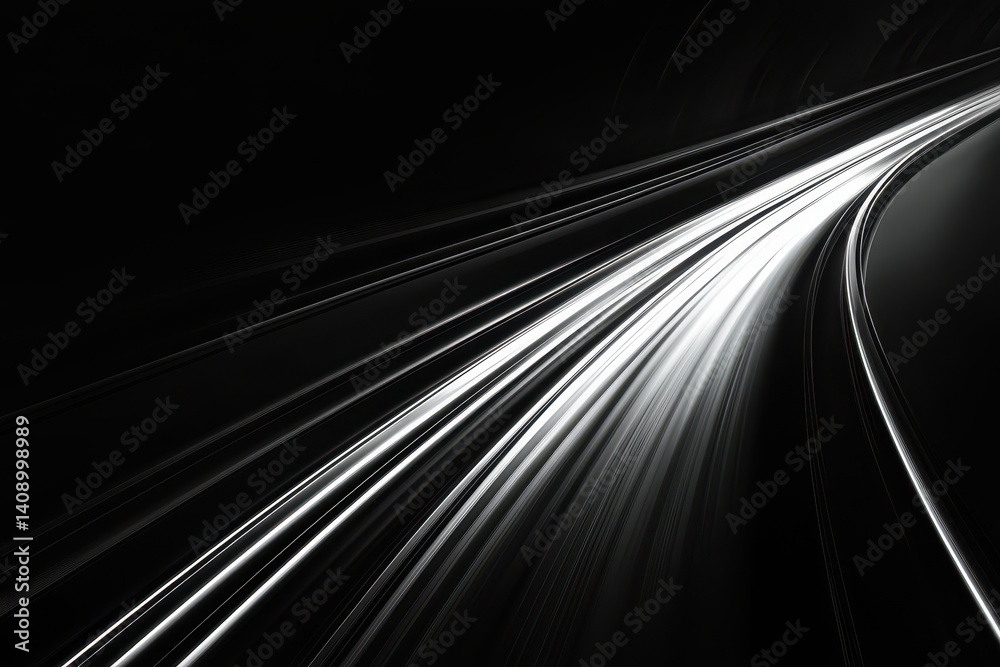 Aufkleber Light trails create dynamic patterns on black background in artistic display, light trails on black background