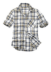Isolated casual plaid cotton shirt, a stylish garment with sleeves, on a white background