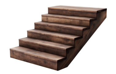 Wooden stairs with steps, isolated on a transparent background