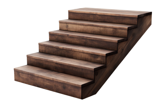 Wooden stairs with steps, isolated on a transparent background
