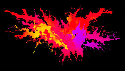 <Vibrant Abstract Art: Color Splash & Paint Splatter on Black Background for Creative Graphics & Modern Decor>