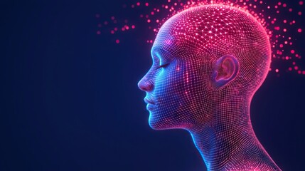 Exploring digital consciousness 3d model of human head virtual space abstract art futuristic environment side view