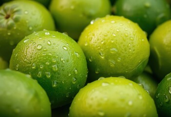 Close up of Fresh Green Limes Covered in Water Droplets Juicy and Refreshing Citrus Fruits