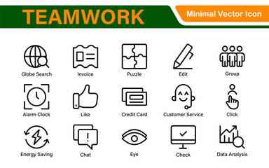 Teamwork linear icons collection. Set of coworking space icons. Business teamwork, team building, work group, and human resources minimal thin line web icon set.